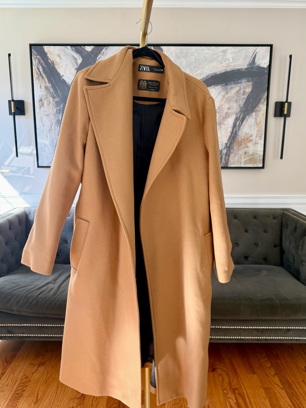 Zara Camel Single-Breasted Wool-Blend Long Trench Coat